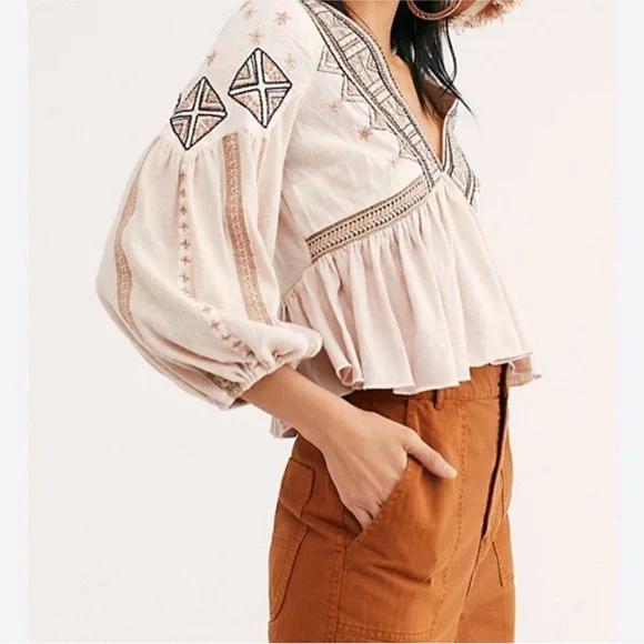Free People Aria Embroidered‎ Top Size Small - Picture 3 of 8